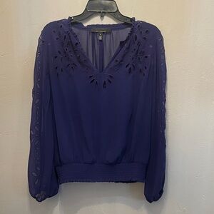 White House Black Market Deep Purple V-Neck Cutout Peasant Blouse
